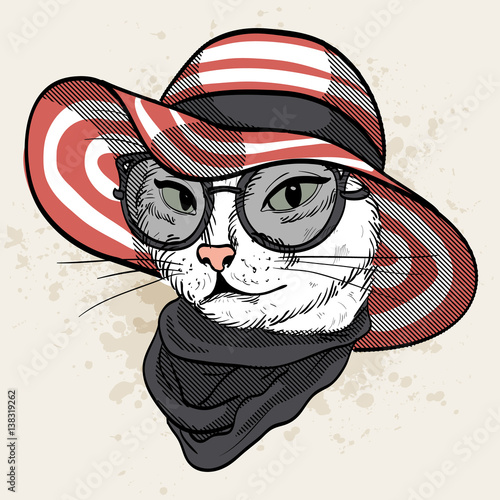 Vector color set of elegant cat woman face