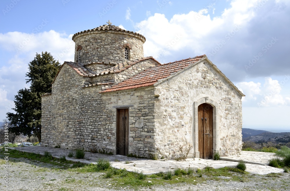 Architecture of old historic church from Kato Lefkara village and cloudy sky Architecture of old historic church from Kato Lefkara village and cloudy sky