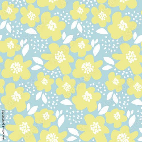 summer floral vector illustration in retro 60s style. abstract hand drawn flowers seamless pattern for fabric, wrapping paper.