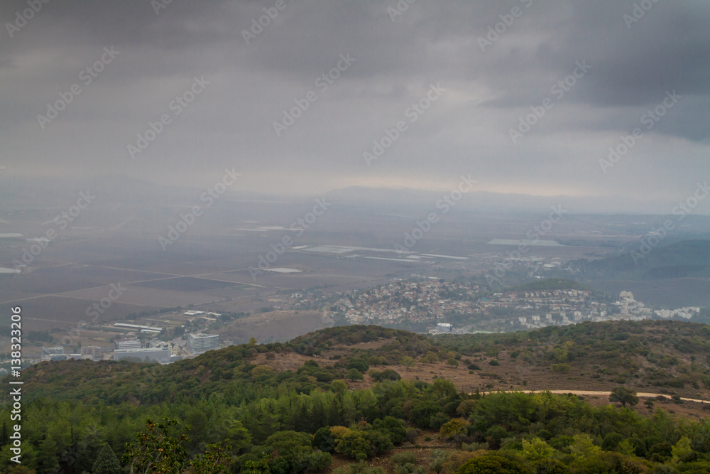 View of the Jezreel Valley in winter day from Mount Carmel, Israel