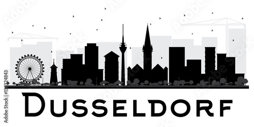 Dusseldorf City skyline black and white silhouette.