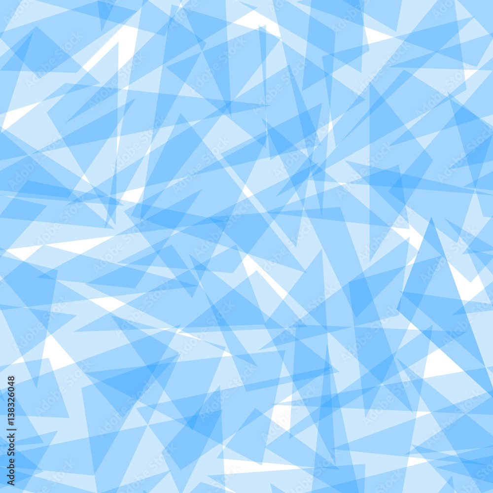 Obraz premium Abstract geometric seamless vector pattern. Broken glass imitation. Irregular scattered blue triangles.