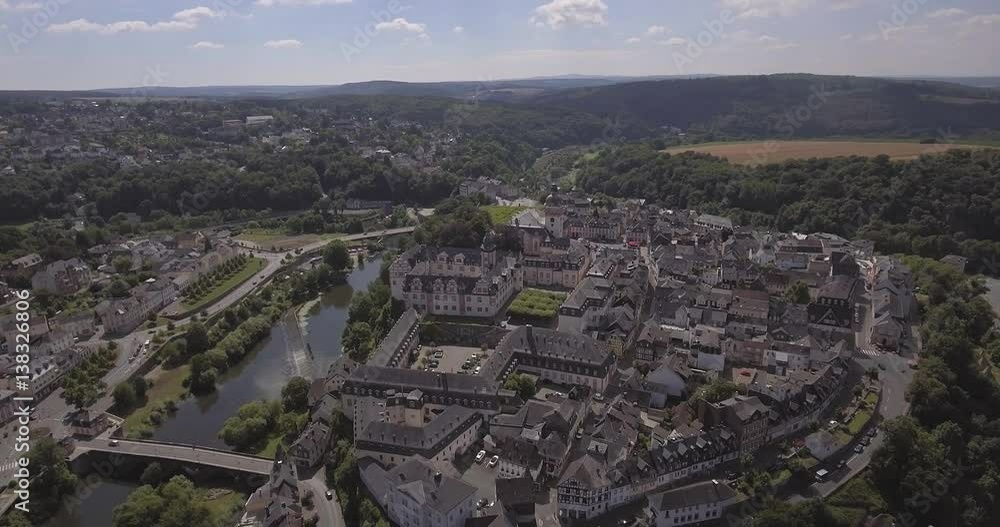 Baroque Residence Weilburg above the Lahn river, Hessen, Germany, Aerial, Jul 2016 Baroque Residence Weilburg above the Lahn river, Hessen, Germany, Aerial, Jul 2016