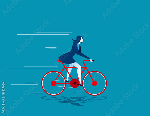 Growth. Business woman ride bicycle