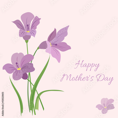 Card, banner decorated with flowers in shades of purple, with a place for the congratulatory text.