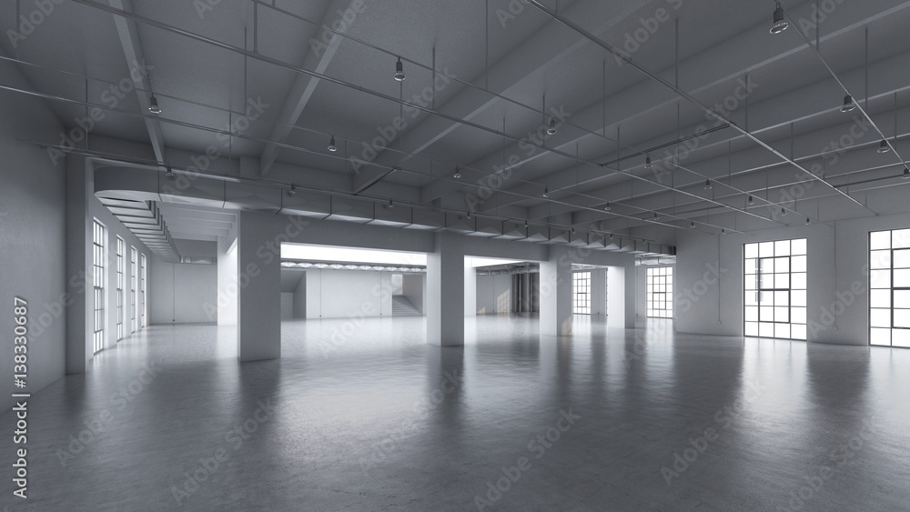 Obraz premium Empty factory interior. 3d render, 3d illustration.