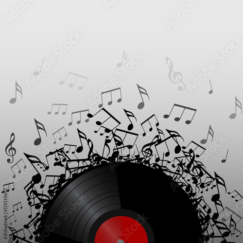 Illustration of vinyl record with music notes with space for text. Vector element for presentations, covers and your creativity
