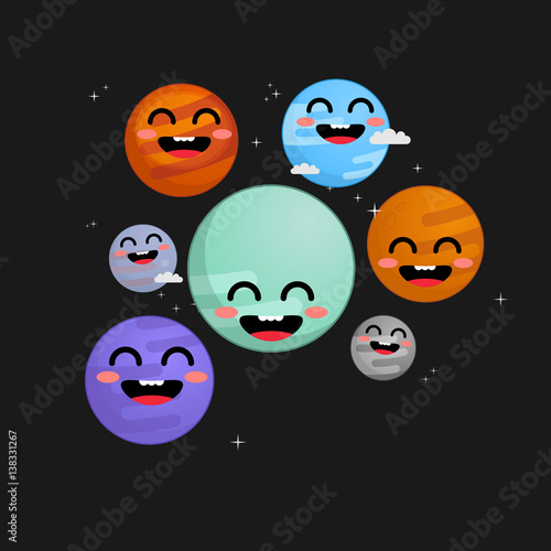 Trappist-1 system cute vector illustration