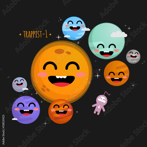 Trappist-1 system cute vector illustration