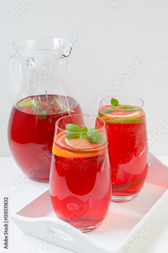 Wallpaper Mural Fresh red berry drink in glass. White background. Copy space. Torontodigital.ca