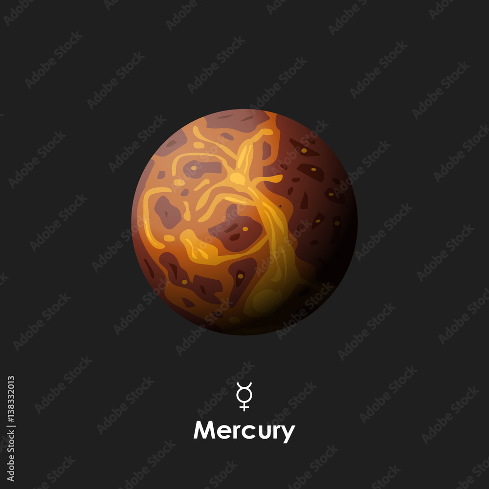 Vector Mercury on dark background with symbol Vector Mercury on dark background with symbol