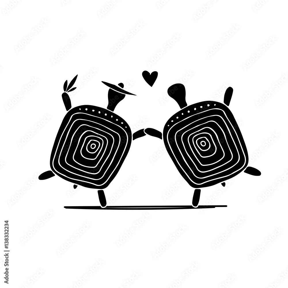 Naklejka premium Funny turtle couple, sketch for your design