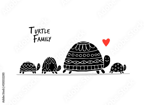 Funny family, turtle with chidren, sketch for your design