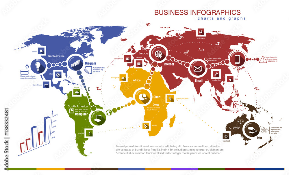 Naklejka premium infographics with world map and charts