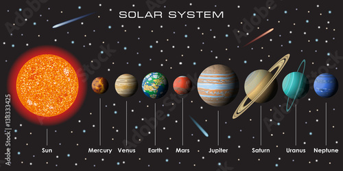 Vector illustration of our Solar System with gradient planets on dark background