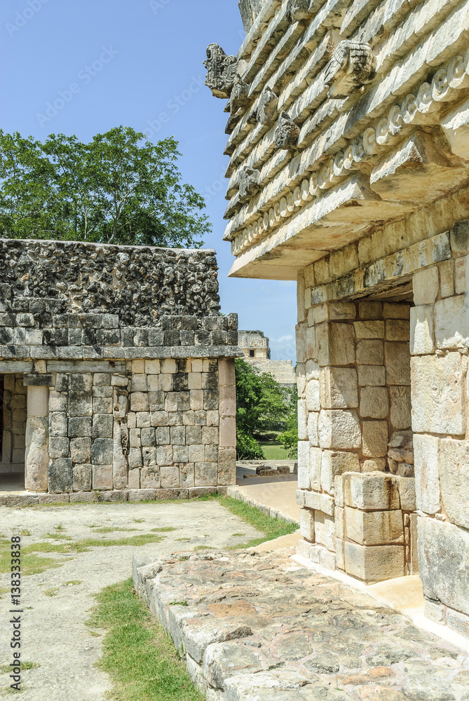 sight of the house of the birds in the Mayan archaeological Uxmal enclosure in Yucatan, Mexico. sight of the house of the birds in the Mayan archaeological Uxmal enclosure in Yucatan, Mexico.