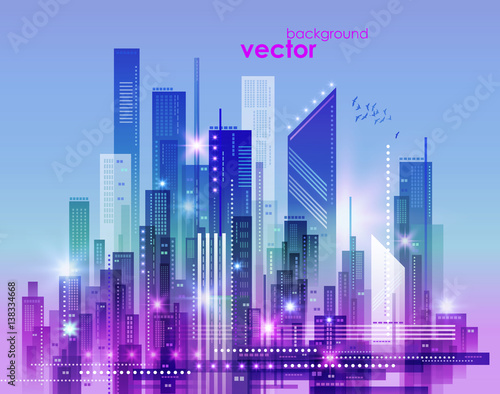 Night city skyline, vector illustration