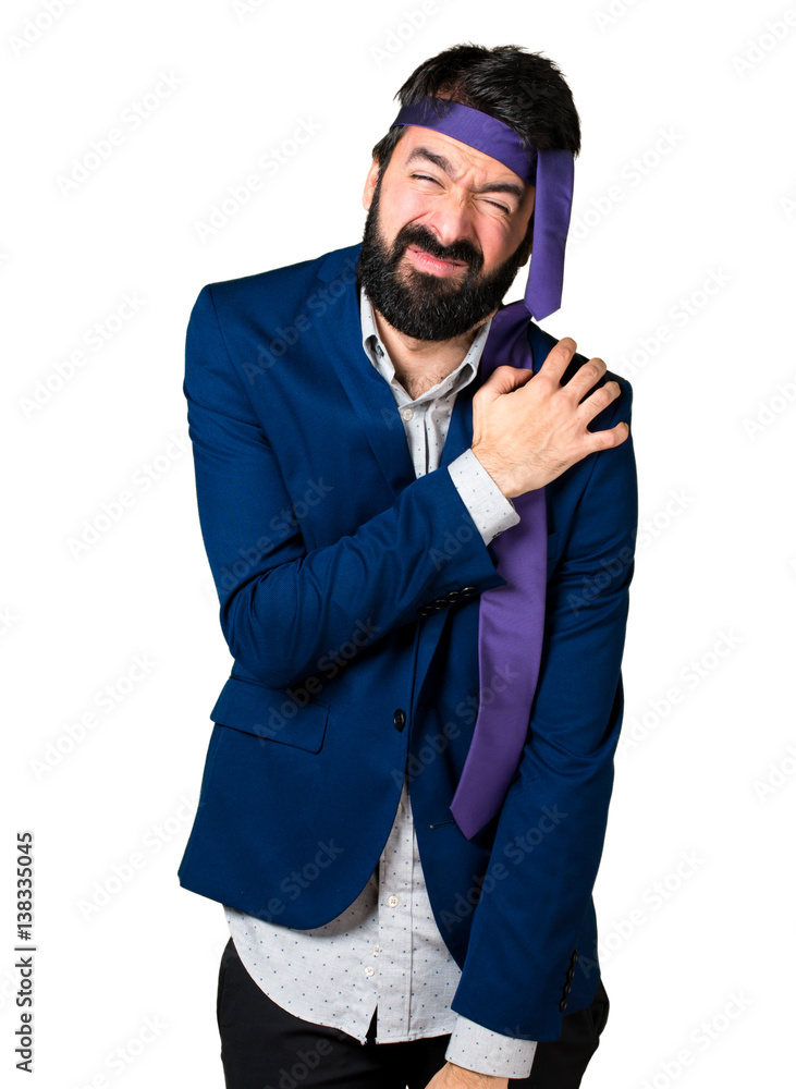 Crazy and drunk businessman with shoulder pain Crazy and drunk businessman with shoulder pain