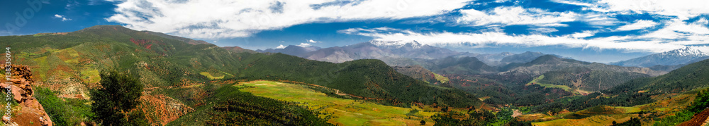 Panorama view to Atlas mountains and valley, Morocco Panorama view to Atlas mountains and valley, Morocco