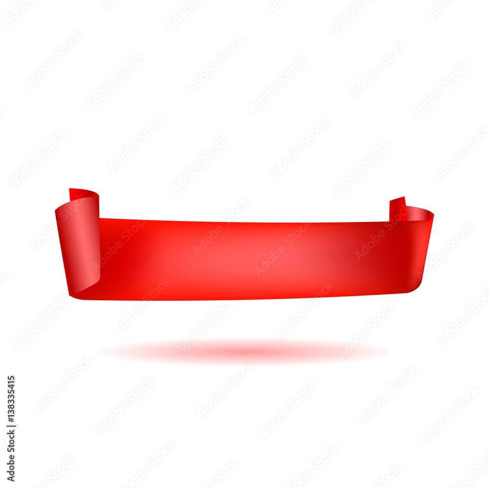 Ribbon vector icon red color on white background. Banner isolated