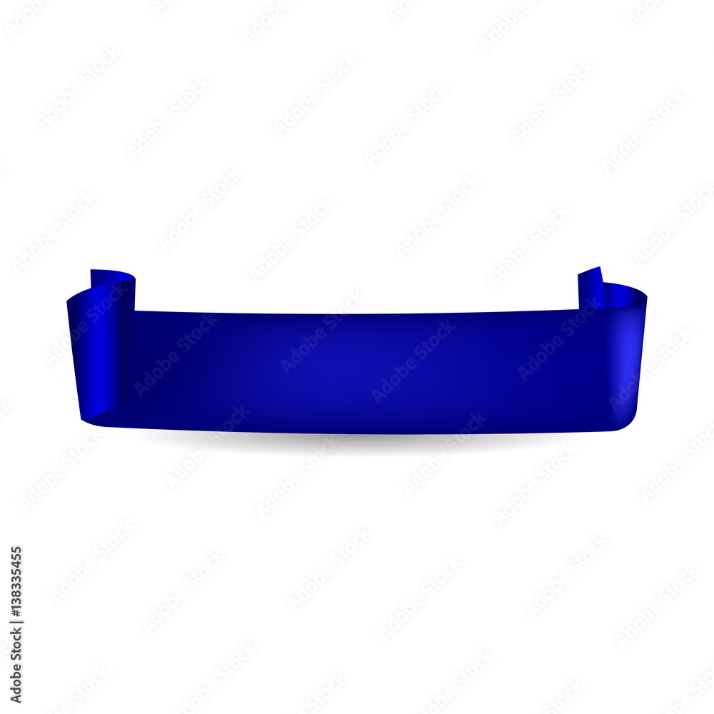 Ribbon vector icon blue color on white background. Banner isolated