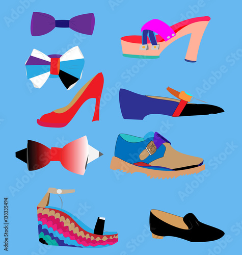 set of stylish shoes and bow ties photo