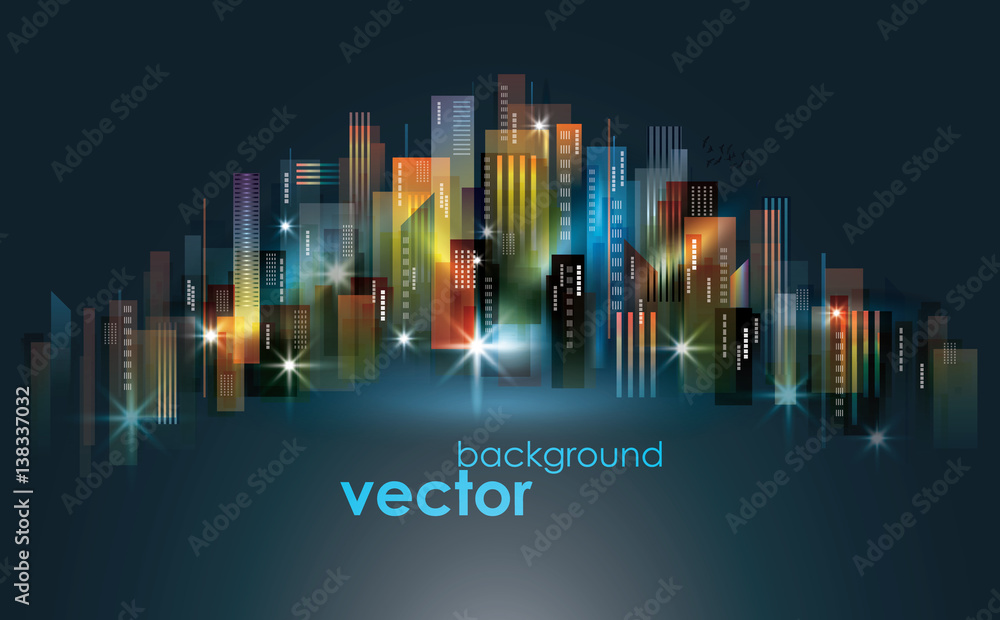 Obraz premium Colorful night City skyline, vector illustration