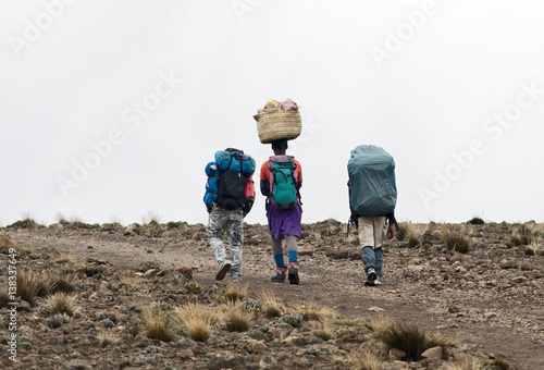 The path along the slope of volcano Kilimanjaro between Horombo and Kibo - Tanzania photo