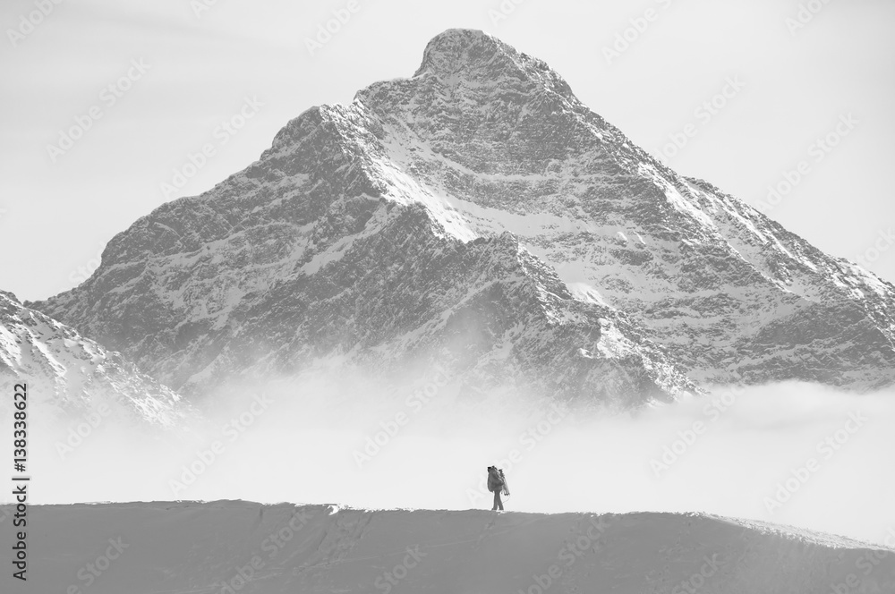 Fototapeta premium Great massive mountain peak in the winter landscape