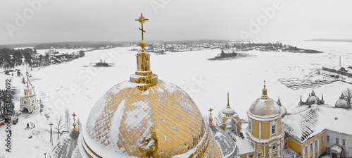 High resolution panoramic view from the bell tower of Nilova Pustyn Monastery - Seliger, Russia photo