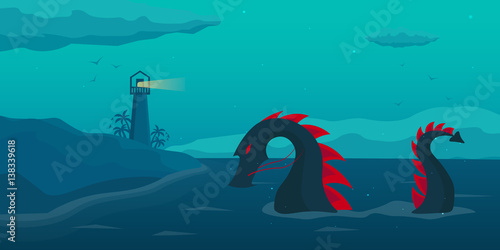 Chinese Traditional Dragon. East Asia. Vector flat illustration.