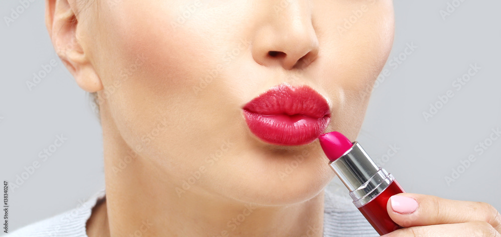 Color lips,testing different lipsticks 