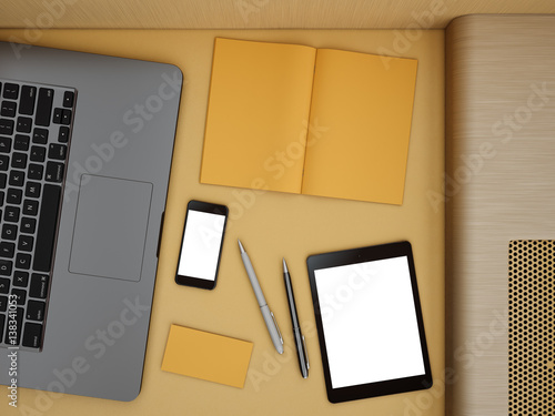 laptop with tablet and smart phone on table