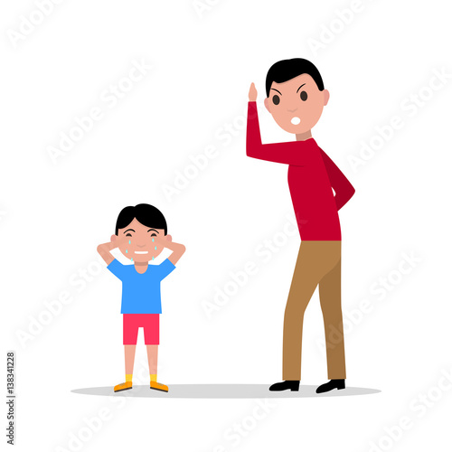 Vector cartoon angry father scolding her child