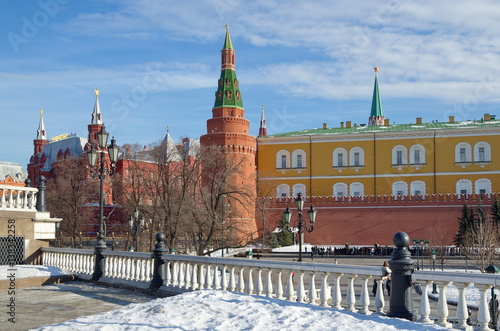 View of the Arsenal tower of the Moscow Kremlin from the Manezh square, Moscow, Russia