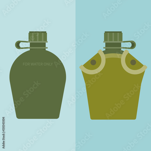 army water canteen and case in flat design vector icon