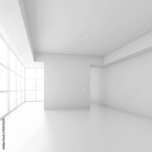 Fototapeta Naklejka Na Ścianę i Meble -  White Empty Room with Window. Abstract Architecture Background