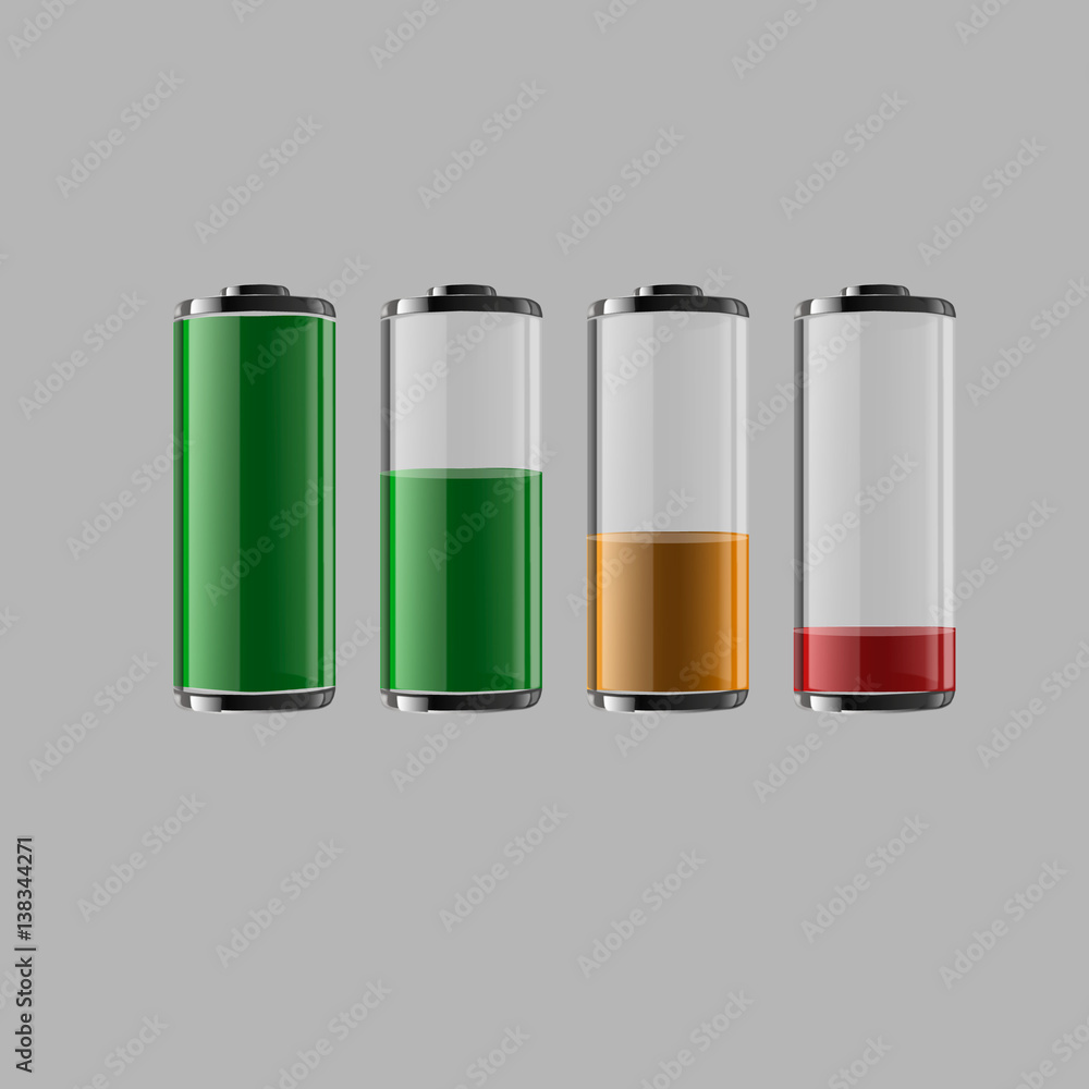 Battery charge status, set of vector illustration Battery charge status, set of vector illustration