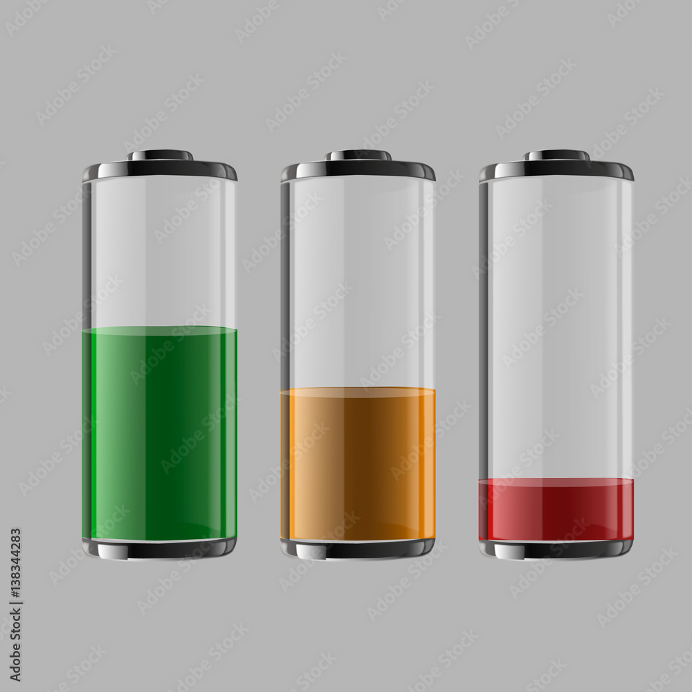 Battery charge status, set of vector illustration Battery charge status, set of vector illustration
