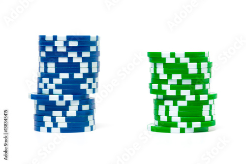 Stacks of poker chips isolated on white background