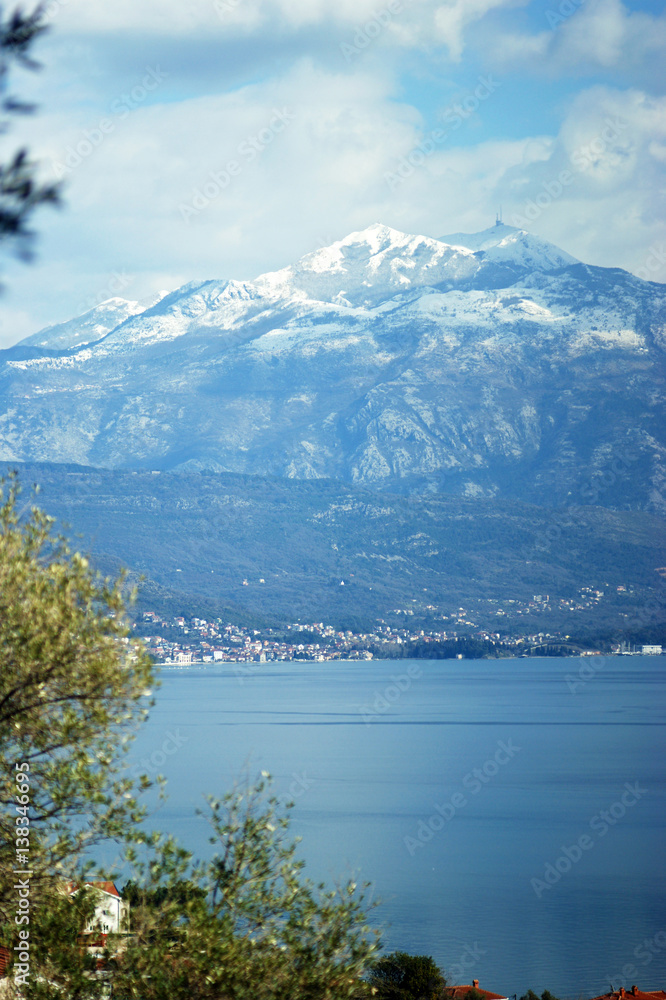View of mount Lovcen in Boka Bay, Montenegro