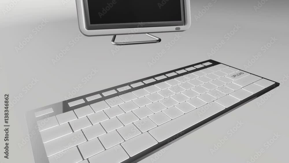Seamless looping 3D animation of a computer keyboard with a upload key pressed blue and chrome version Seamless looping 3D animation of a computer keyboard with a upload key pressed blue and chrome version