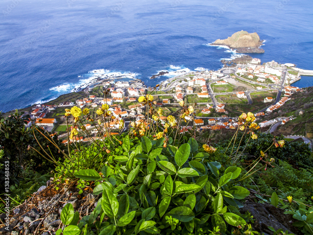 Village view and ocean, Portugal, Madeira, Porto Moniz