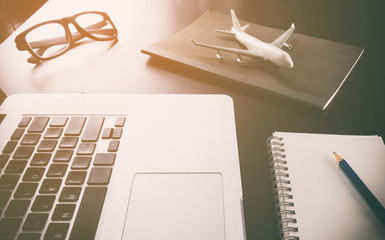 Business travel agency on computer working desk