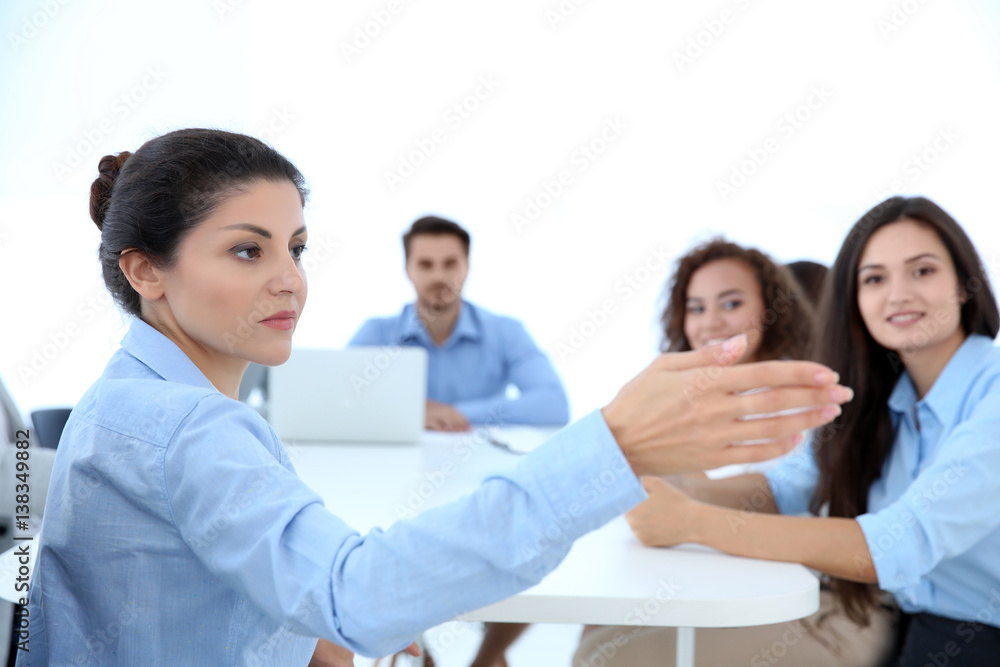 CEO explaining plan to her employees CEO explaining plan to her employees