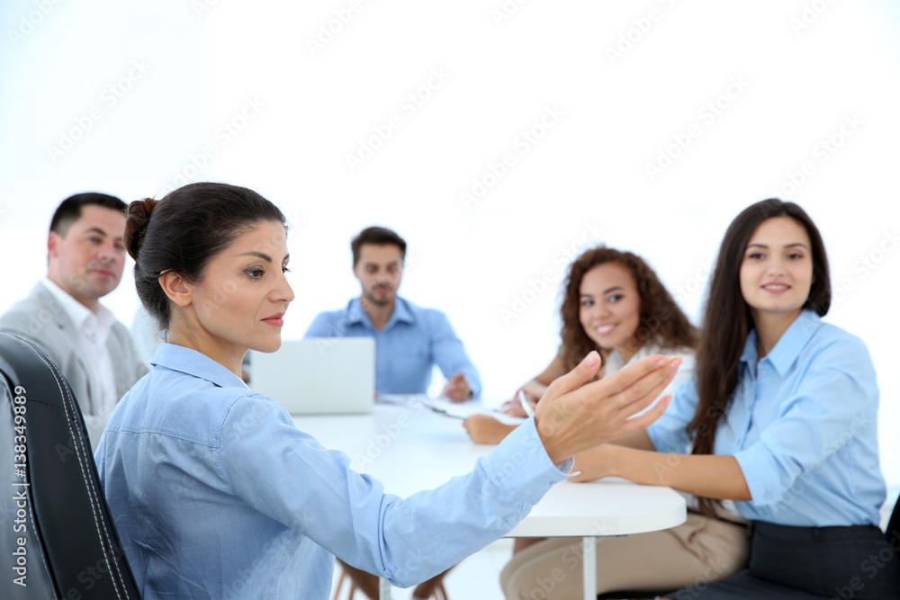 CEO explaining plan to her employees CEO explaining plan to her employees