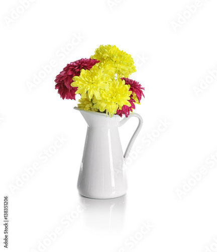 Wallpaper Mural Vase with bouquet of beautiful flowers on white background Torontodigital.ca