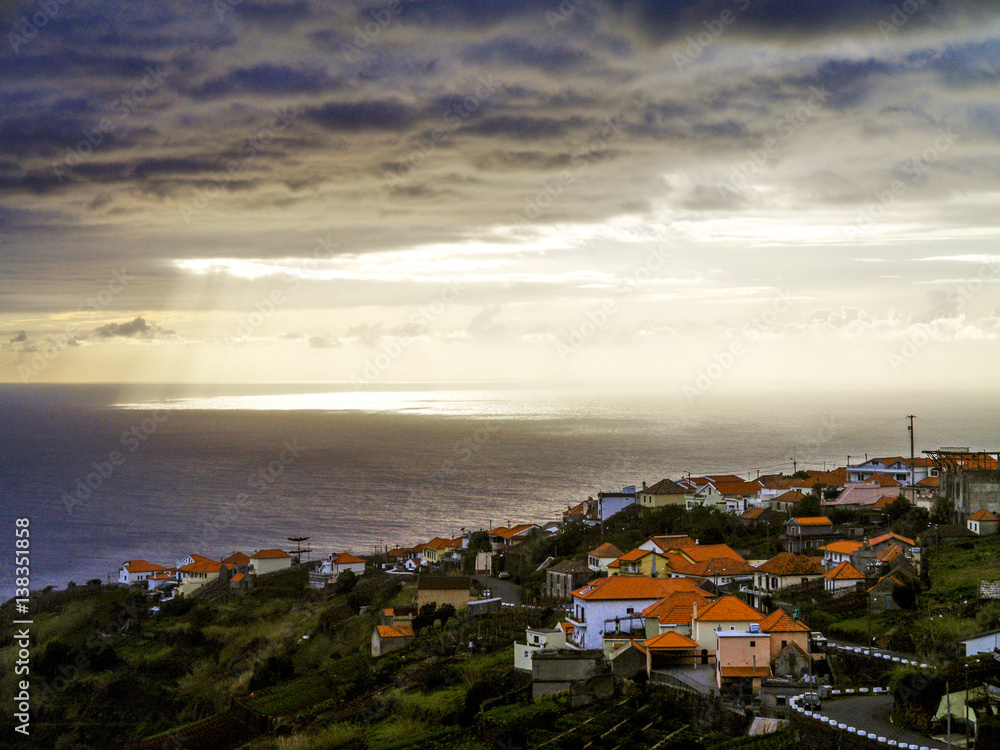 Light mood above the ocean, village, Portugal, Madeira, South Co
