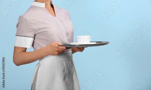 Hotel female chambermaid wi...