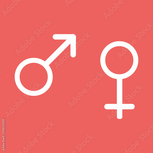 Male and female signs isolated on red background.